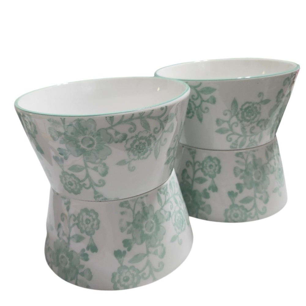 Claro by Godinger Fine Porcelain Green Floral Bowls Set of 4 Cereal Soup Mint - Picture 5 of 7